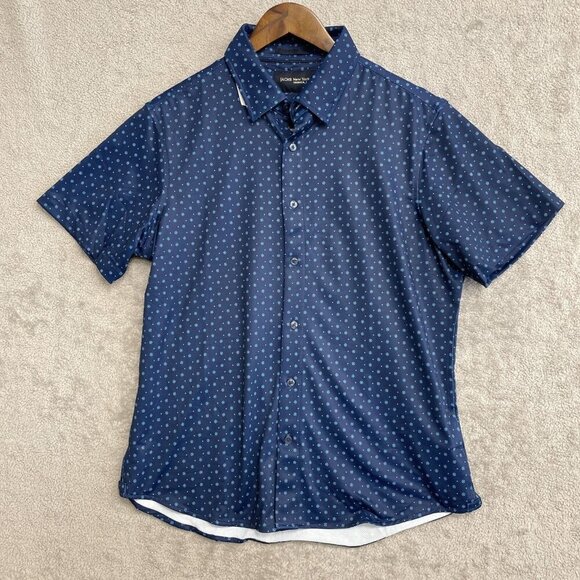 NEW Jachs New York Men's M Short Sleeved Shirt Blue Polka Dot Button up - Picture 3 of 6